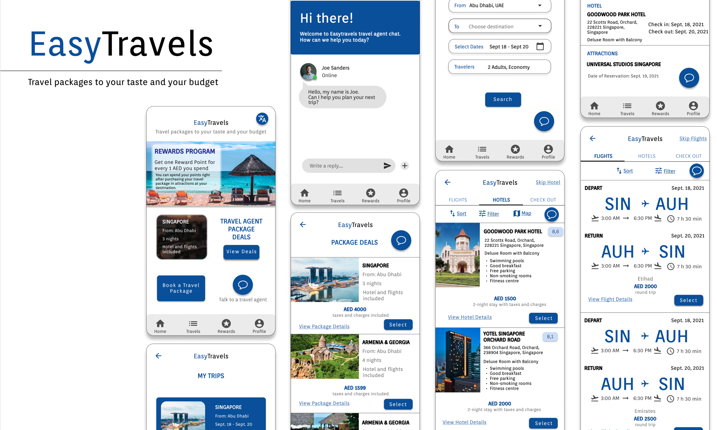 EasyTravels App interface